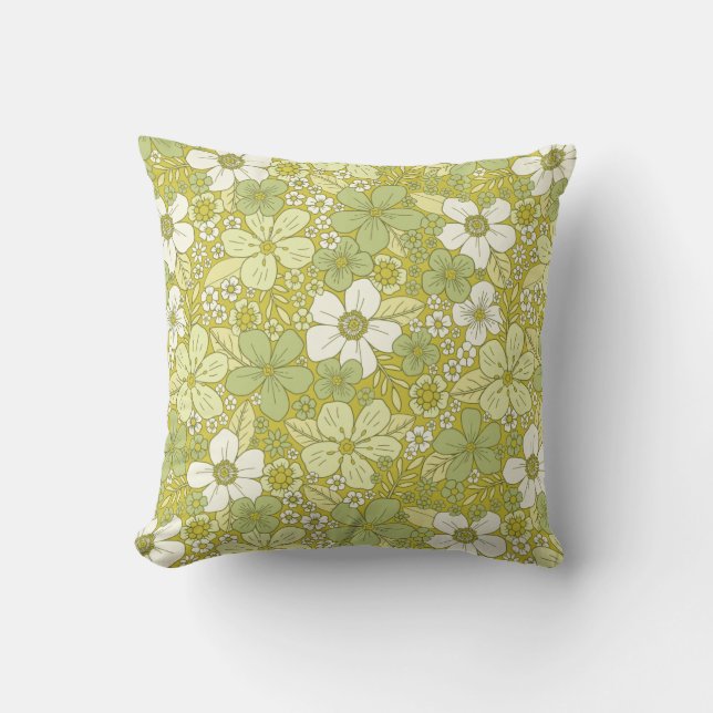 Pastel Green & Yellow Flower Pattern Kussen (Voorkant)