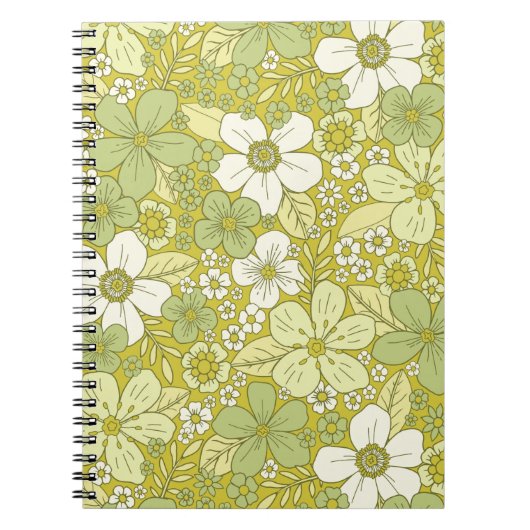 Pastel Green & Yellow Flower Pattern Notitieboek (Voorkant)