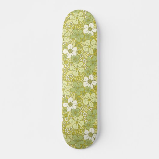 Pastel Green & Yellow Flower Pattern Persoonlijk Skateboard (Voorkant)