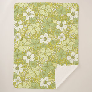 Pastel Green & Yellow Flower Pattern Sherpa Deken