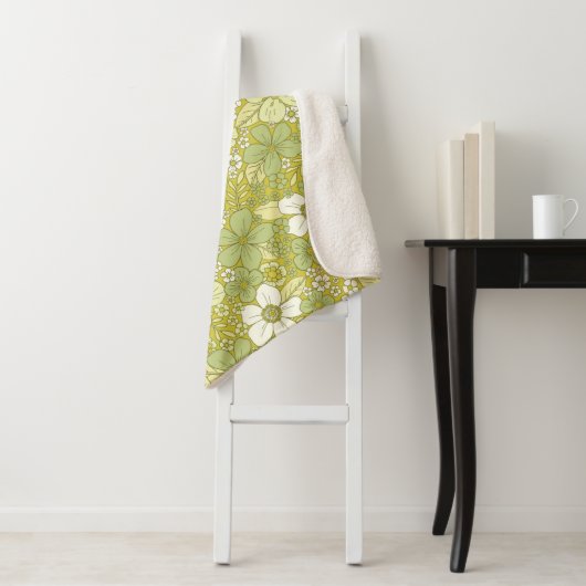 Pastel Green & Yellow Flower Pattern Sherpa Deken (In situ)