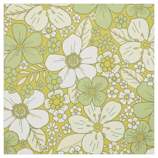 Pastel Green & Yellow Flower Pattern Stof (Swatch)