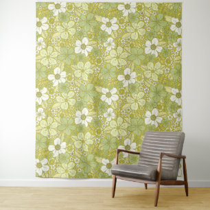 Pastel Green & Yellow Flower Pattern Wandkleed
