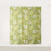 Pastel Green & Yellow Flower Pattern Wandkleed (Voorkant)