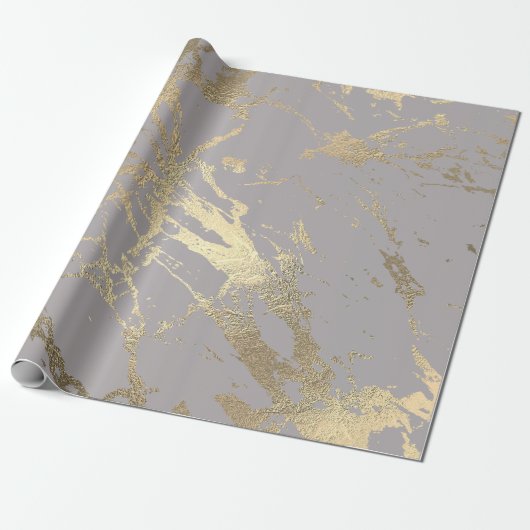 Pastel Grey Abstract Foxier Gold Marble Shiny Glam Cadeaupapier (Uitgerold)