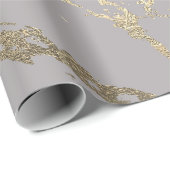 Pastel Grey Abstract Foxier Gold Marble Shiny Glam Cadeaupapier (Rol Hoek)