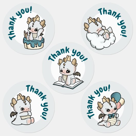 Pastel Grey Blue Baby Dragon Bedankt Labels (Groep)