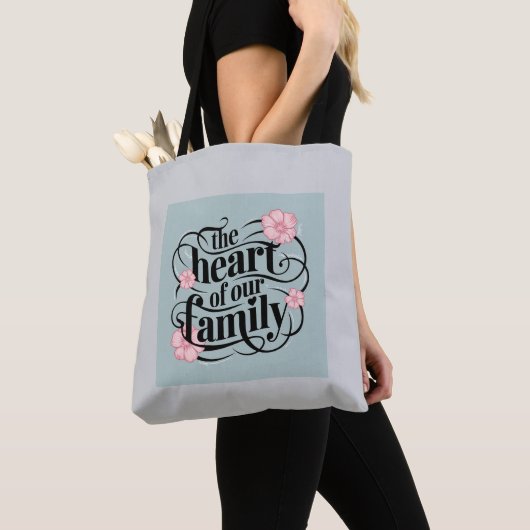 Pastel Grey Hartelijke Familie Quote Tote Bag (Dichtbij)