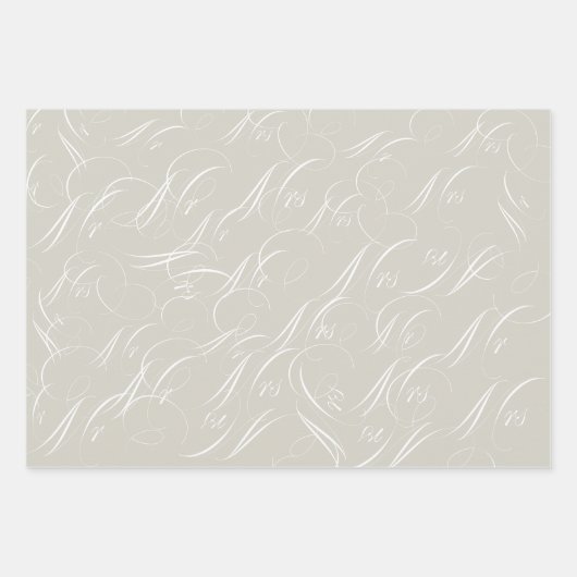 Pastel Grey Lace Script Calligraphy Wedding Inpakpapier Vel (Voorkant 3)