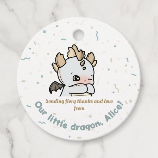 Pastel Grijs Bruin Schattige Baby Dragon Dank u Bedankjes Labels (Voorkant)