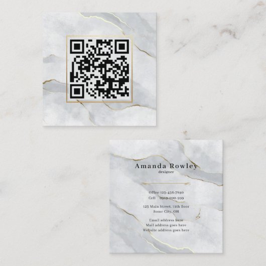 Pastel Grijs Gouden Lijnen QR Code Minimalist Chic Vierkante Visitekaartje (Voorkant / Achterkant)