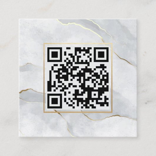 Pastel Grijs Gouden Lijnen QR Code Minimalist Chic Vierkante Visitekaartje (Voorkant)
