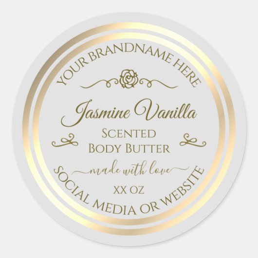 Pastel Grijs Product Label Goud Lijst Roos (Voorkant)