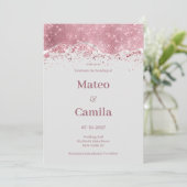 Pastel grijs roos gouden zilveren glitter Bruiloft Kaart (Staand voorkant)