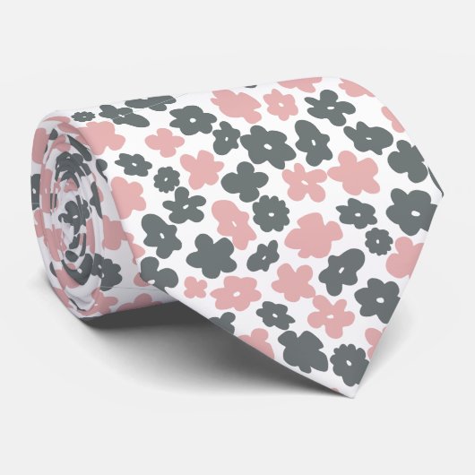 Pastel grijs roze bloemige Stropdas (Opgerold)
