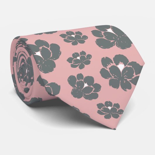 Pastel grijs roze bloemige Stropdas (Opgerold)