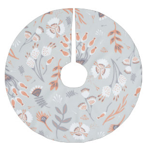 Pastel Grijs Sinaasappel Bloemen:  Elegance Kerstboom Rok