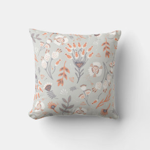 Pastel Grijs Sinaasappel Bloemen: Elegance Kussen