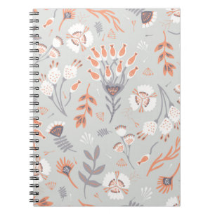 Pastel Grijs Sinaasappel Bloemen: Elegance Notitieboek