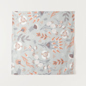 Pastel Grijs Sinaasappel Bloemen:  Elegance Wandkleed (Voorkant (horizontaal))