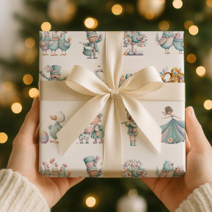 Pastel grillige illustraties 12 dagen van Kerstmis Cadeaupapier