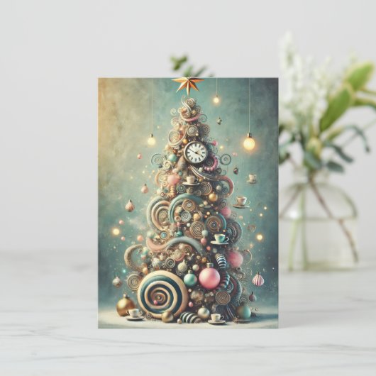 Pastel grillige kerstboom vakantie Groeten Feestdagenkaart (Staand voorkant)