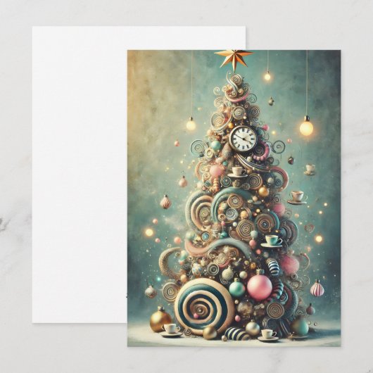 Pastel grillige kerstboom vakantie Groeten Feestdagenkaart (Voorkant / Achterkant)