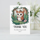 Pastel grillige uil Baby shower Bedankkaart (Staand voorkant)