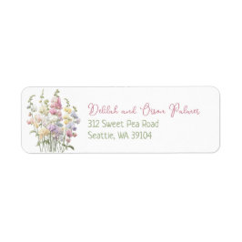 Pastel grillige zoete erwtenbloemen retouradres etiket