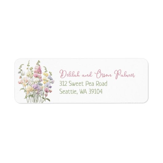 Pastel grillige zoete erwtenbloemen retouradres etiket (Voorkant)