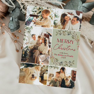 Pastel Groen 5 Foto Vrolijke Kerstvakantie Kaart