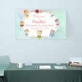 Pastel Groen Alle Ballerina Kat Kids Verjaardagsfe Spandoek (Beurs)