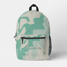 Pastel Groen Beige Swirl Patroon Naam Bedrukte Rugzak