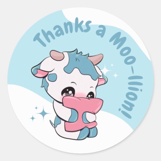 Pastel Groen Blauw Koe Wit Wolk Dank u Ronde Sticker (Voorkant)