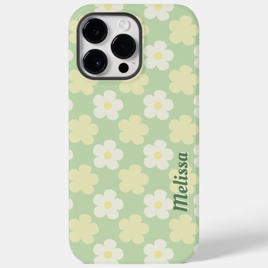 Pastel Groen  Bloemen Custom Name Hoesje (Achterkant)