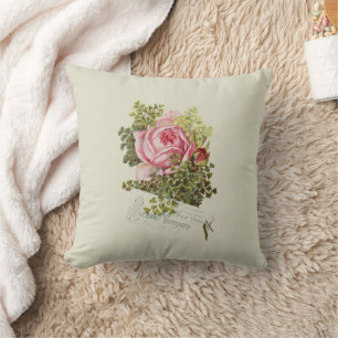 Pastel groen blush roze  roos typografie kussen