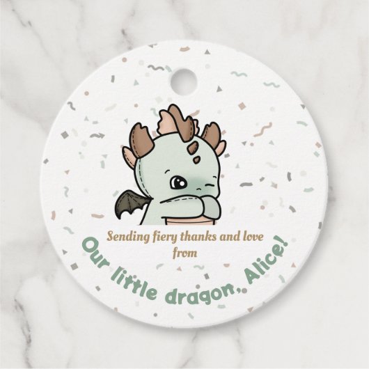 Pastel Groen Bruin Schattige Baby Dragon Dank u Bedankjes Labels (Voorkant)