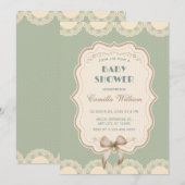 Pastel groen classic bow baby shower kaart (Voorkant / Achterkant)