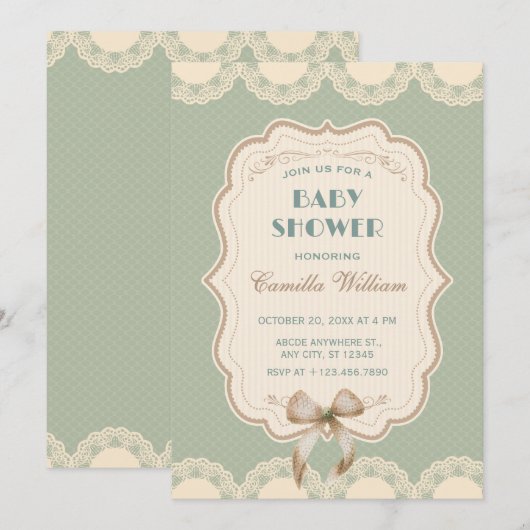 Pastel groen classic bow baby shower kaart (Voorkant / Achterkant)