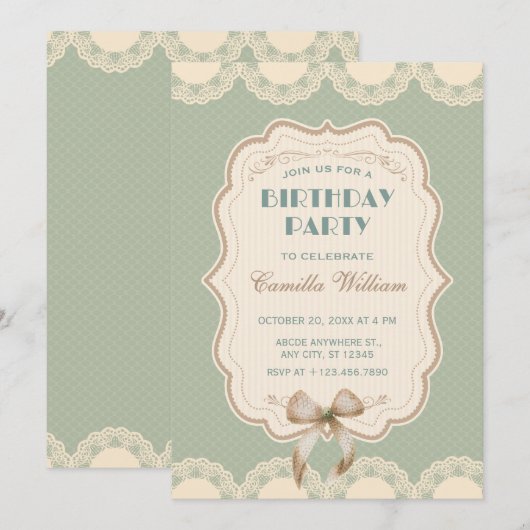 Pastel groen classic bow verjaardag kaart (Voorkant / Achterkant)