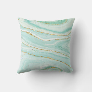 Pastel, groen en blauw, vloeibaar marmer kussen