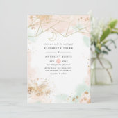 Pastel Groen en Blush Geometrische Bruiloft Kaart (Staand voorkant)
