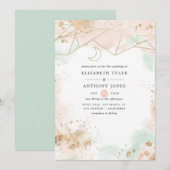 Pastel Groen en Blush Geometrische Bruiloft Kaart (Voorkant / Achterkant)