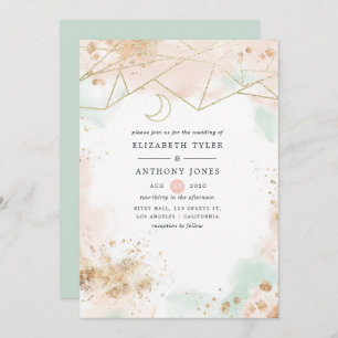 Pastel Groen en Blush Geometrische Bruiloft Kaart