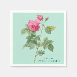 Pastel Groen en Roze Rose Botanisch Servet