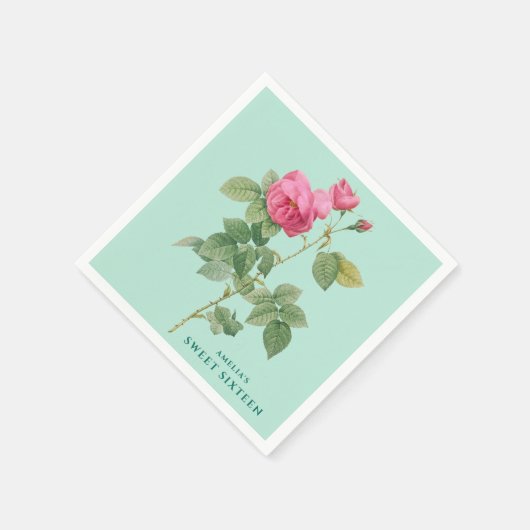 Pastel Groen en Roze Rose  Botanisch Servet (Hoek)