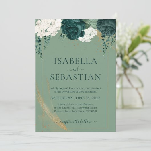 Pastel Groen en Witte Roos Bloemenkruid Kaart (Staand voorkant)