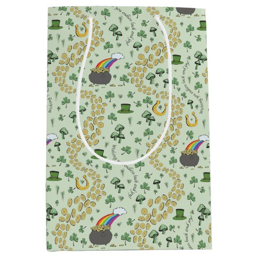 Pastel Groen Geluk & Vreugde St Patricks Dag Whims Medium Cadeauzakje (Voorkant)