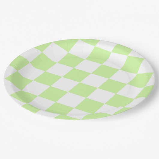 Pastel groen geruit gingham patroon papieren bordje (Gekanteld)