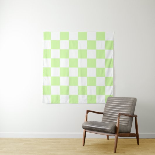 Pastel groen geruit gingham patroon wandkleed (In situ)